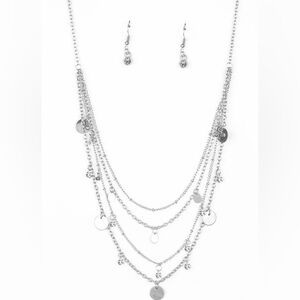 Costume Jewelry-Silver Layered Necklace and Earring Set
